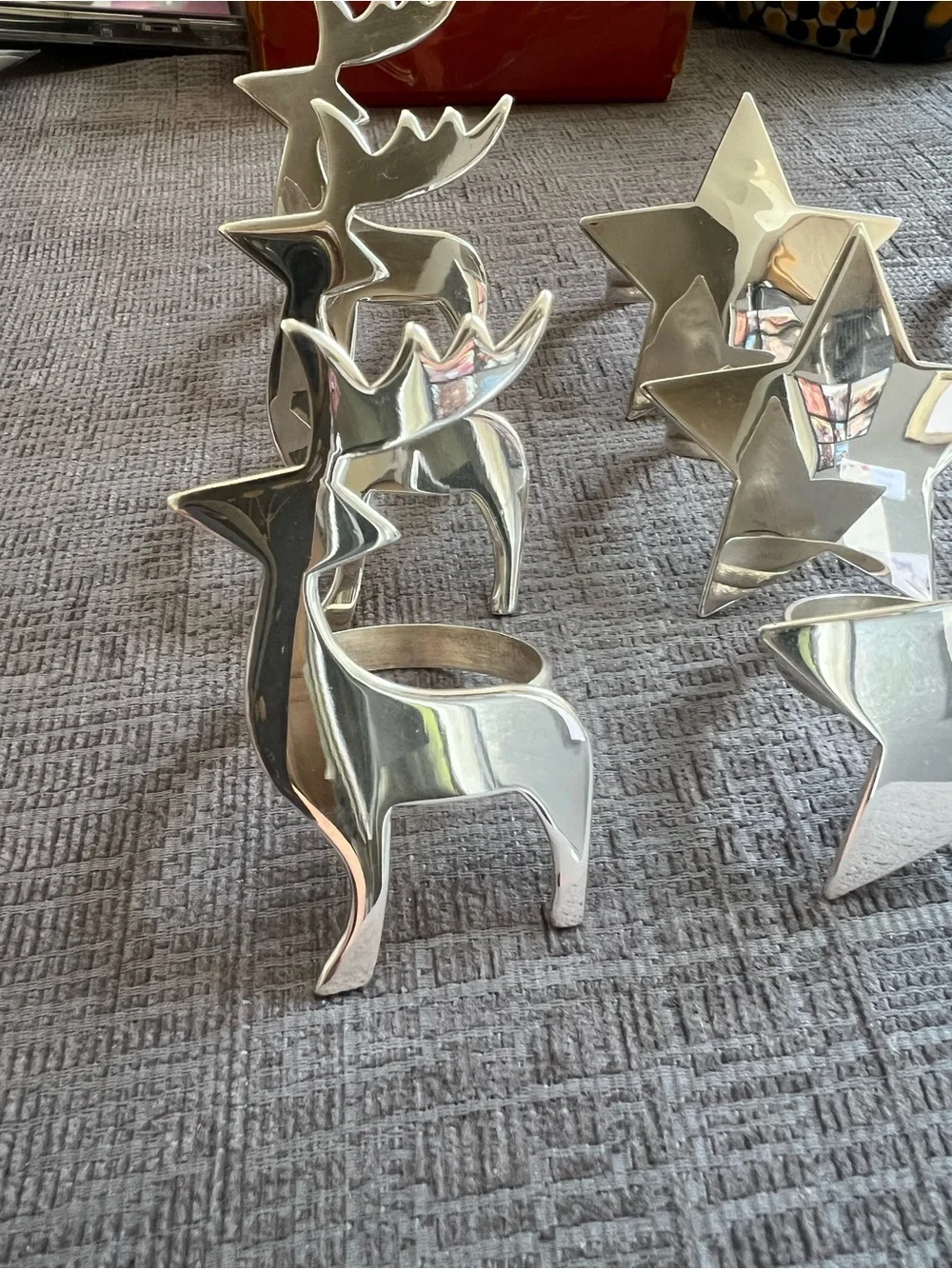 VTG Pier 1 Imports Silver Christmas Napkin Rings Set of 12 Reindeer Snowflake